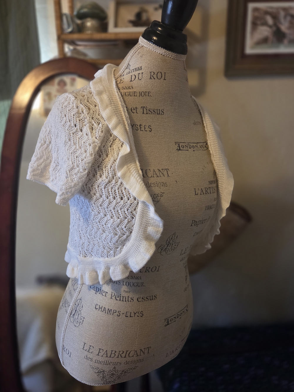 Say What? White Crochet Ruffle Bolero Cardigan Size Medium